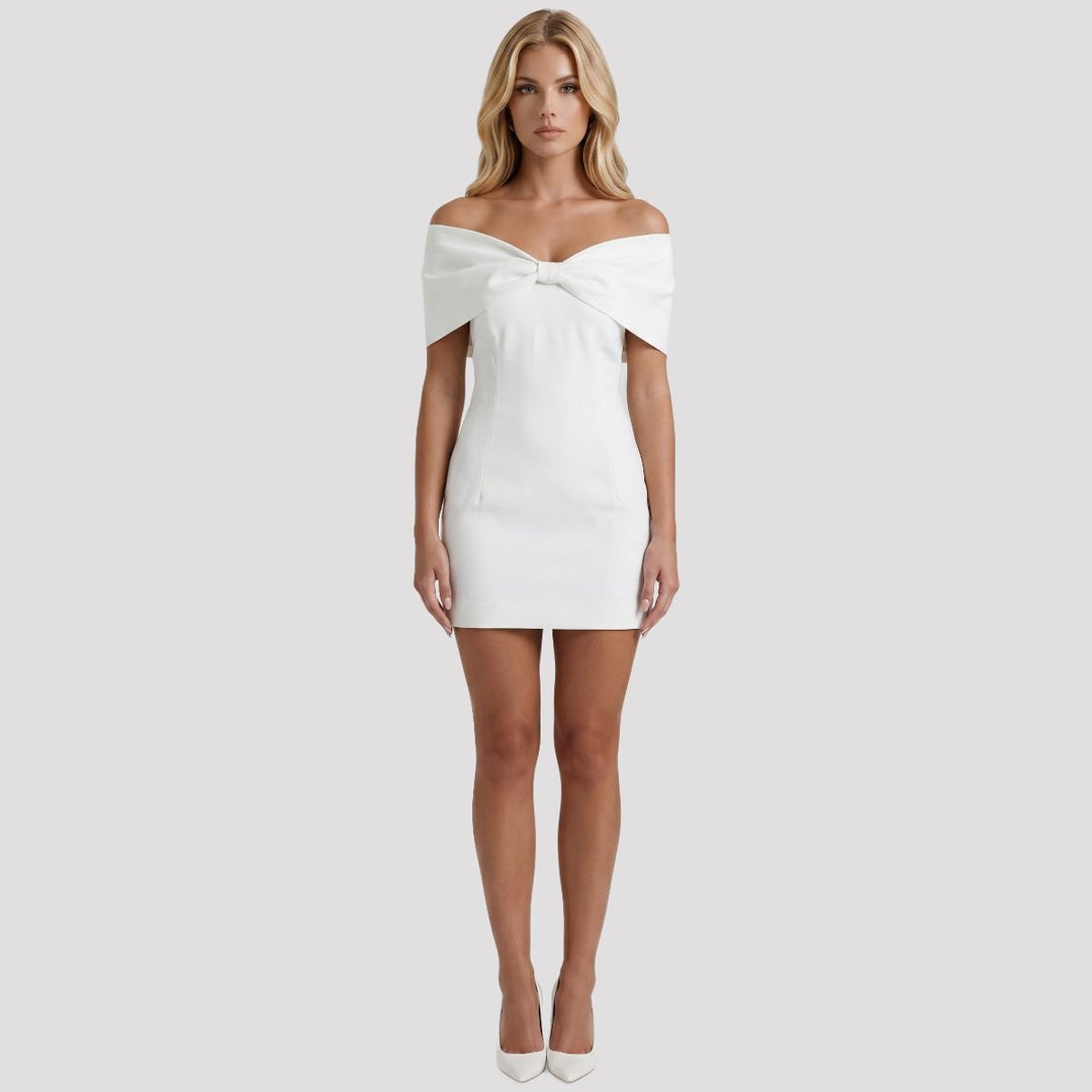 Indie | Black Off Shoulder Bow Party Mini Dress