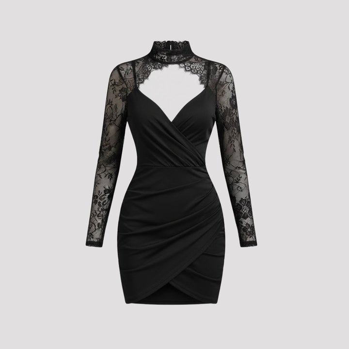 Harlow | Black Lace Sleeve Cutout Mini Dress for Christmas Party