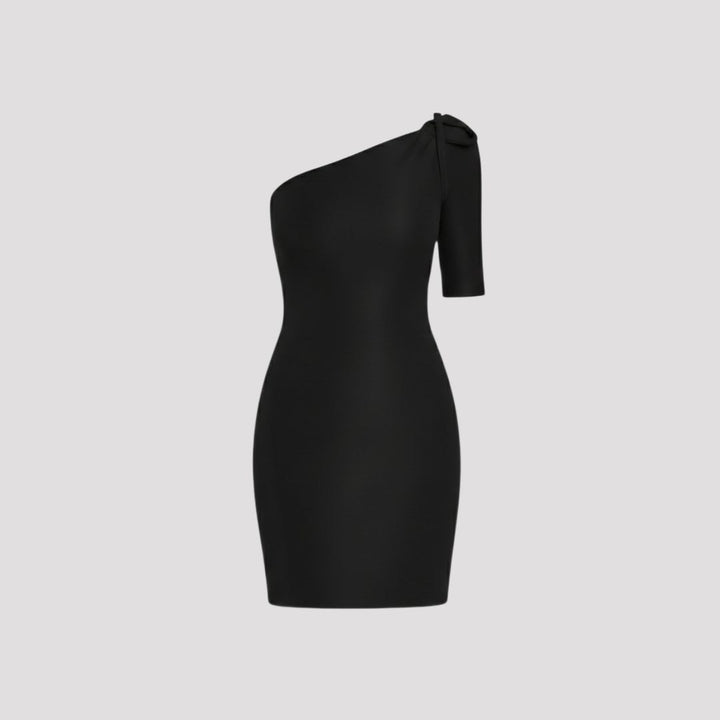 Celine | Black One Shoulder Bow Mini Dress for Christmas Party