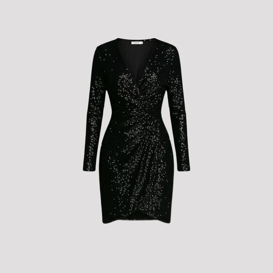 Mira | Black Sequin V Neck Wrap Party Mini Dress