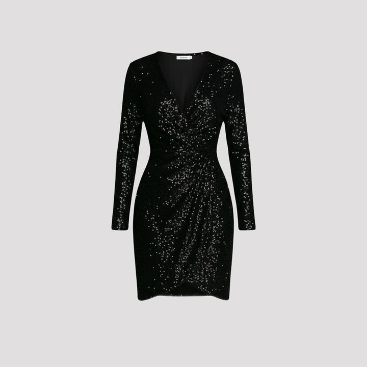 Mira | Black Sequin V Neck Wrap Party Mini Dress