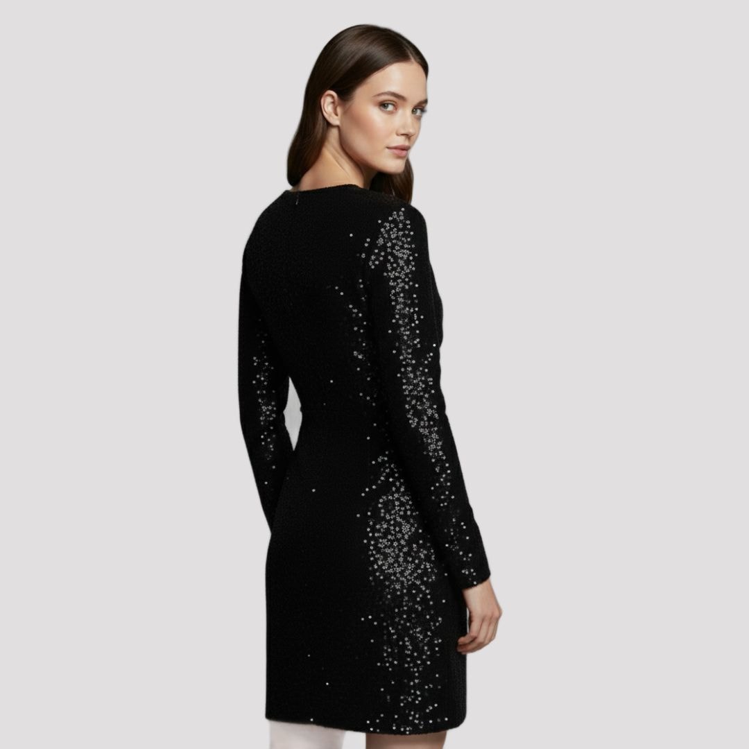 Mira | Black Sequin V Neck Wrap Party Mini Dress