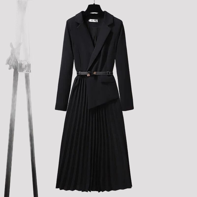 Pleated Blazer Dress for Women - Black