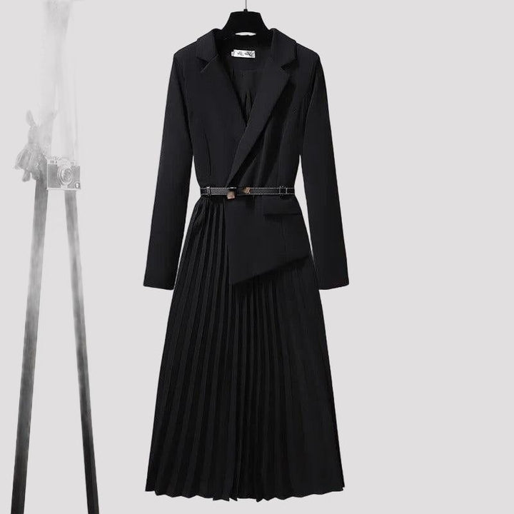 Pleated Blazer Dress for Women - Black