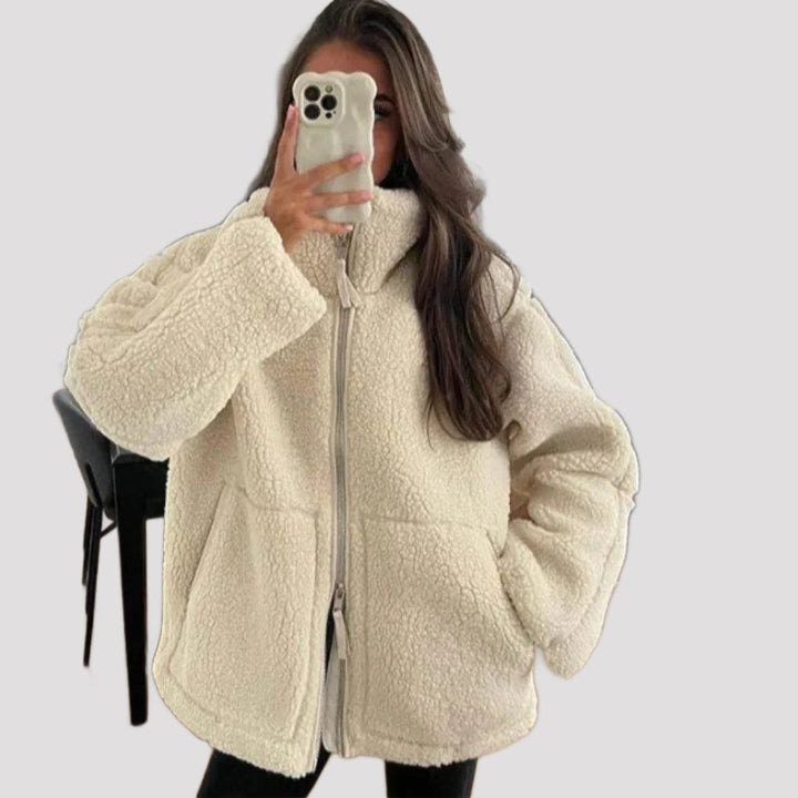 Oversized Fleece Jacket with Stand Collar for Women