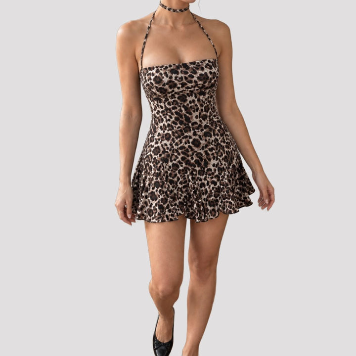 Claudia-Jade Halter Mini Dress - Leopard