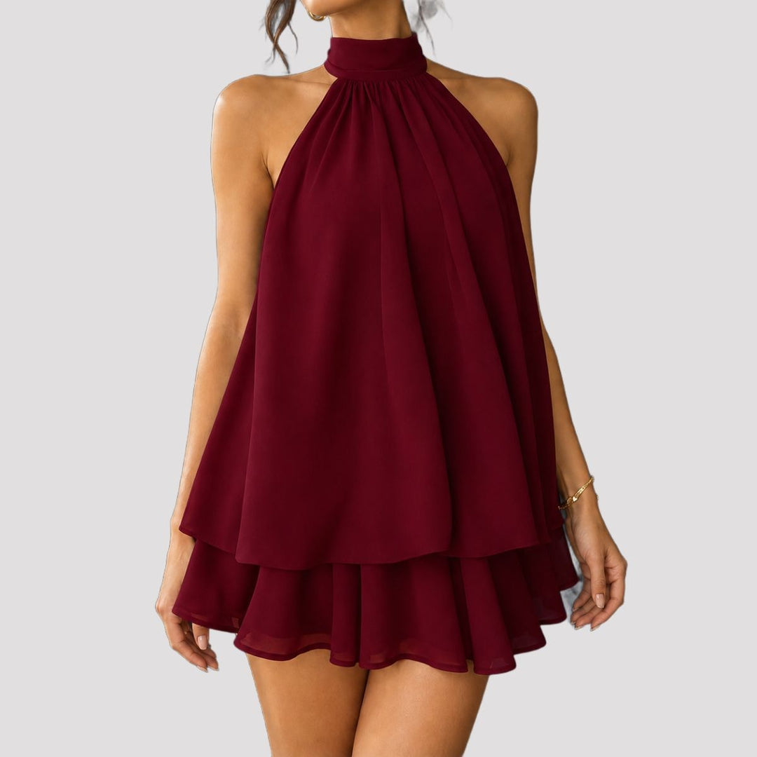 Nicole Halter Mini Dress - Wine Red
