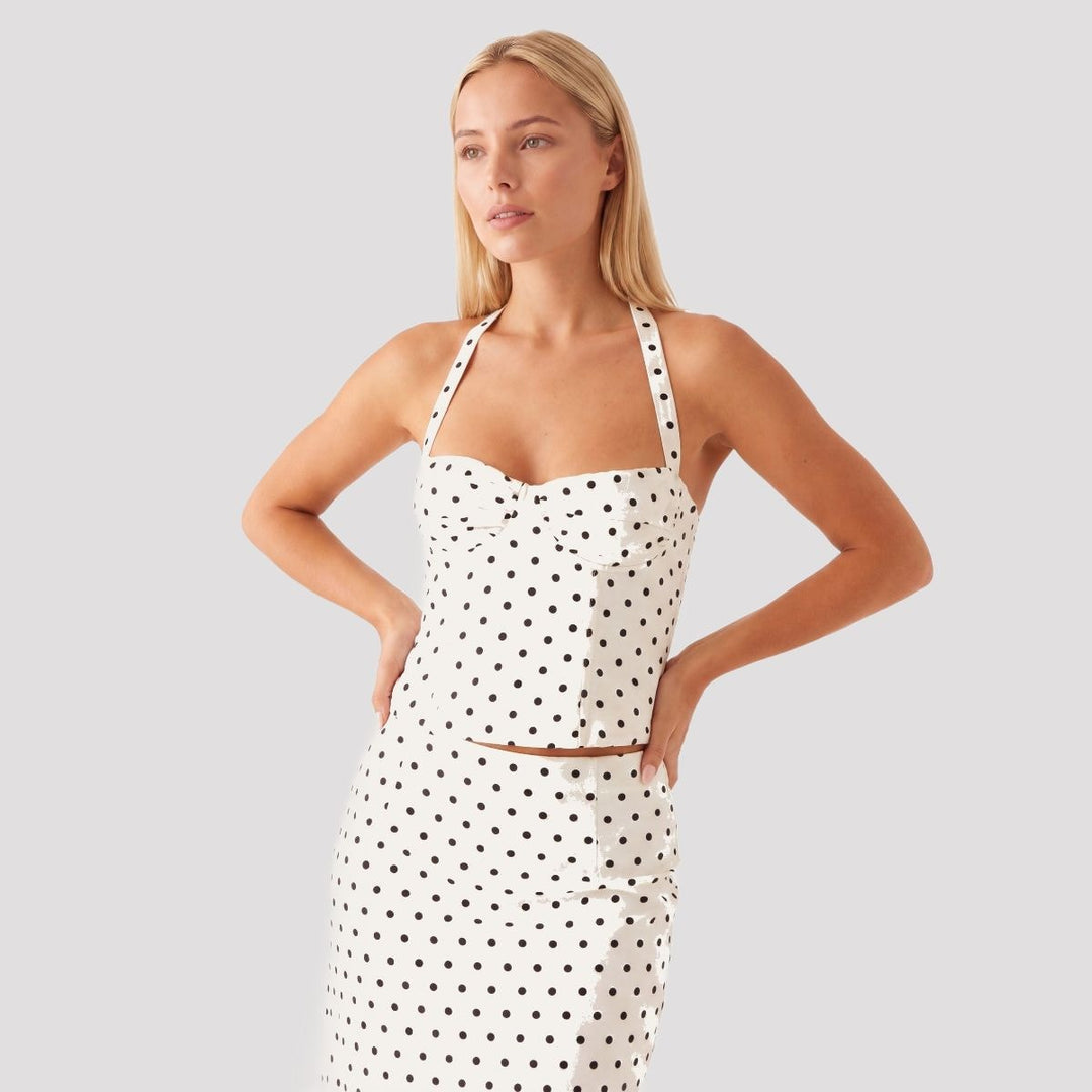 Reese | Polka Dot Halter Corset Top