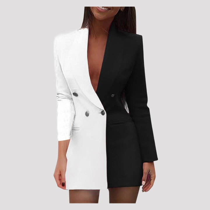 Two-tone blazer dress – Emilia-White Black-S-Nora Luxe