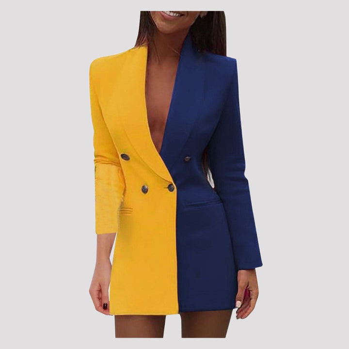 Two-tone blazer dress – Emilia-Yellow Blue-S-Nora Luxe